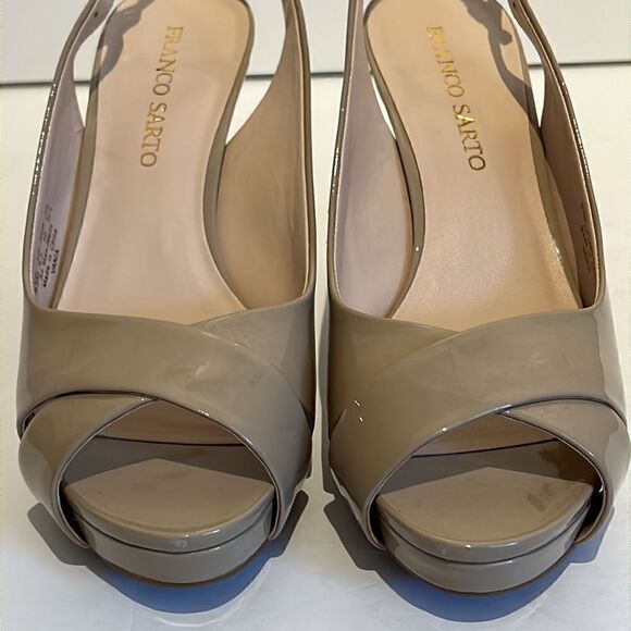 Franco Sarto Nude Patent Peep Toe‎ Platform Slingback Shoes Size 8.5 NWOT - Picture 9 of 16
